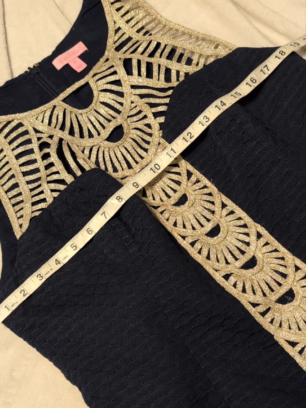 Lilly Pulitzer Black Mini Dress with Gold Embellished Panel - Picture 5 of 8